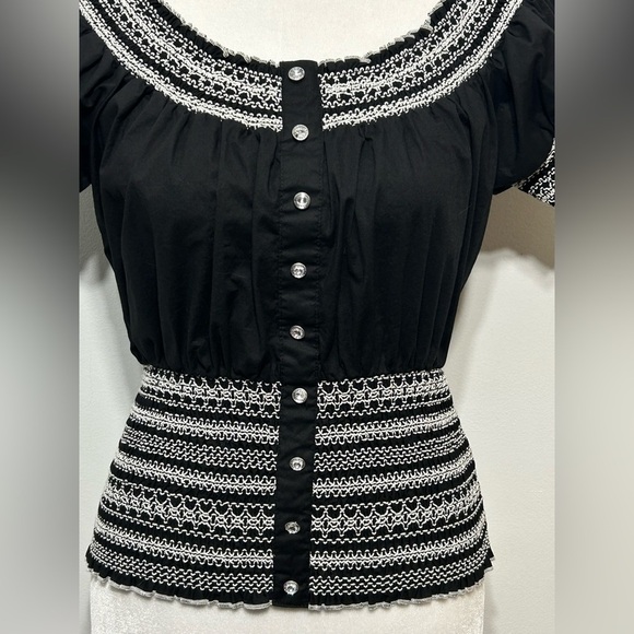 Y2K Smocked Cottagecore Peasant Milkmaid Gemstone Blouse - Picture 3 of 10